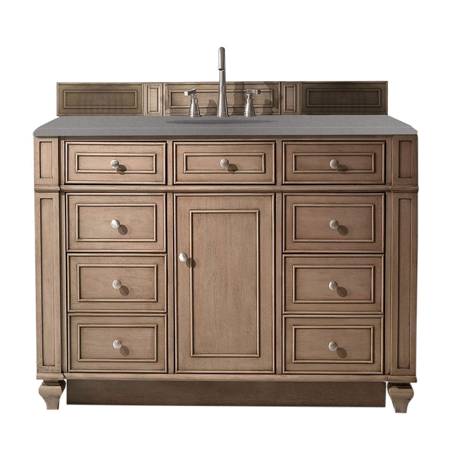 Bristol 48" Single Vanity, Whitewashed Walnut w/ 3 CM Grey Expo Quartz Top