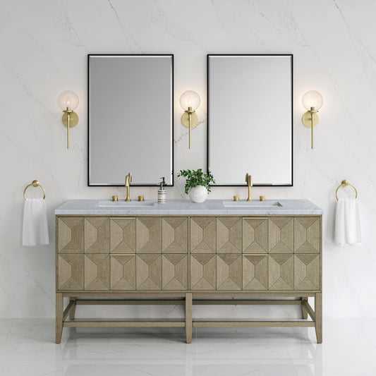 Emmeline 72" Double Vanity, Pebble Oak w/ 3 CM Carrara Marble Top