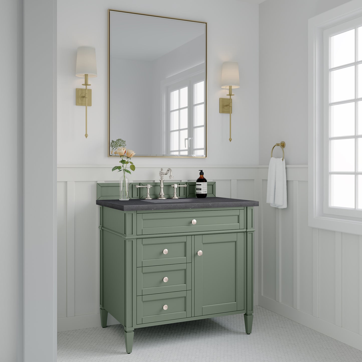 Brittany 36" Single Vanity, Smokey Celadon w/ 3 CM Charcoal Soapstone Top