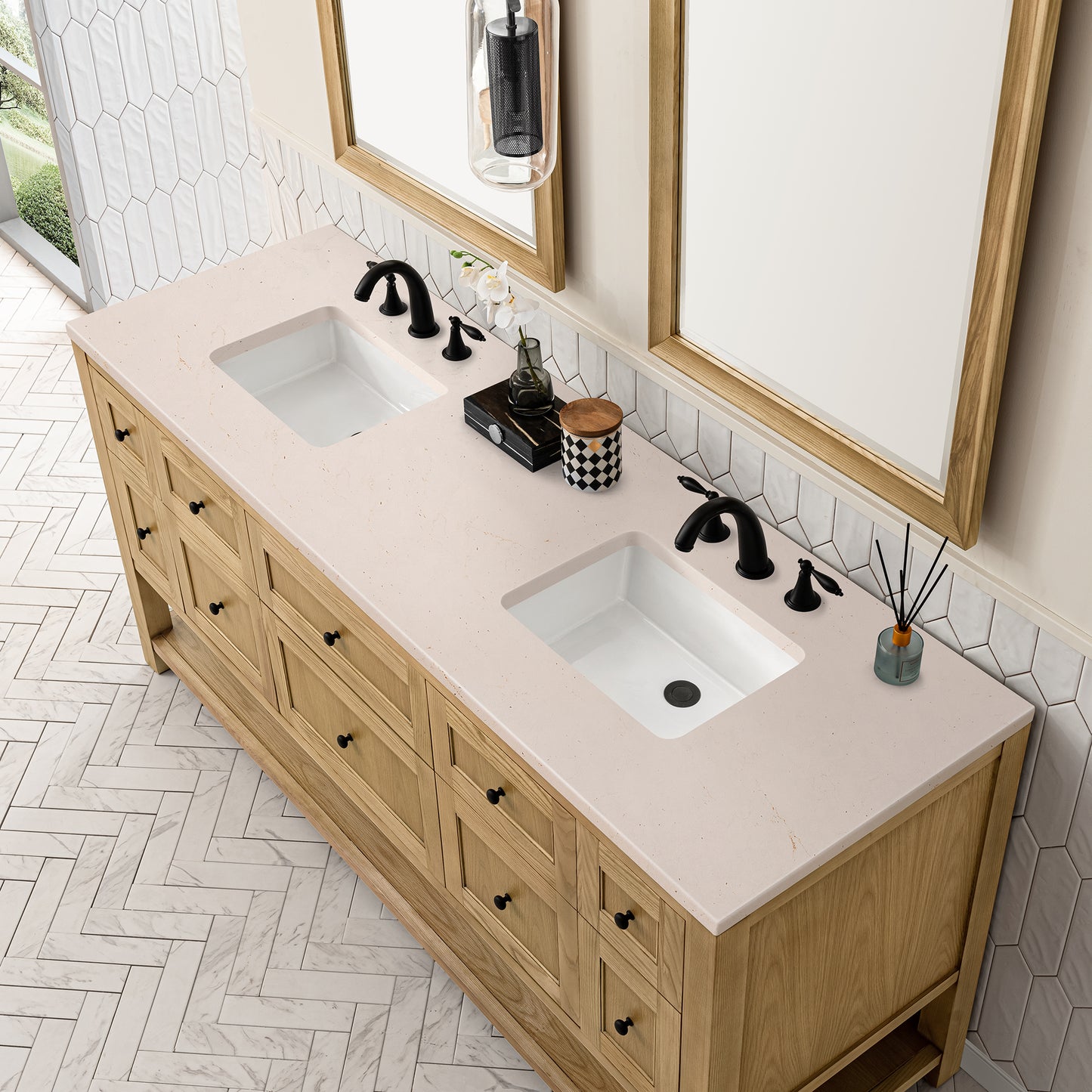 Breckenridge 72" Double Vanity, Light Natural Oak w/ 3 CM Eternal Marfil Top