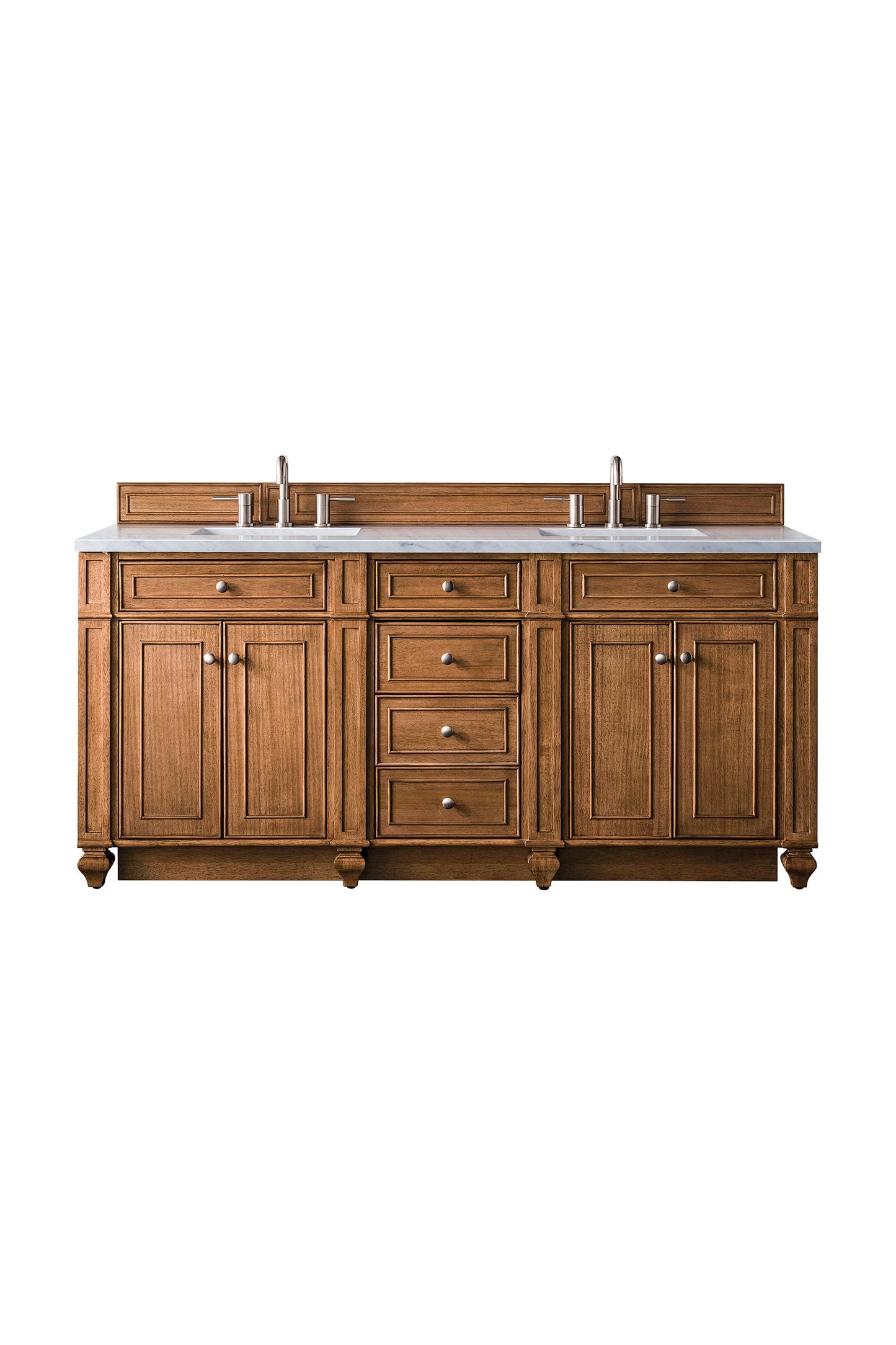 Bristol 72" Double Vanity, Saddle Brown w/ 3 CM Arctic Fall Solid Surface Top