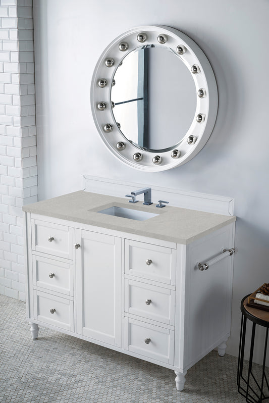 Copper Cove Encore 48" Single Vanity, Bright White w/ 3 CM Eternal Serena Quartz Top