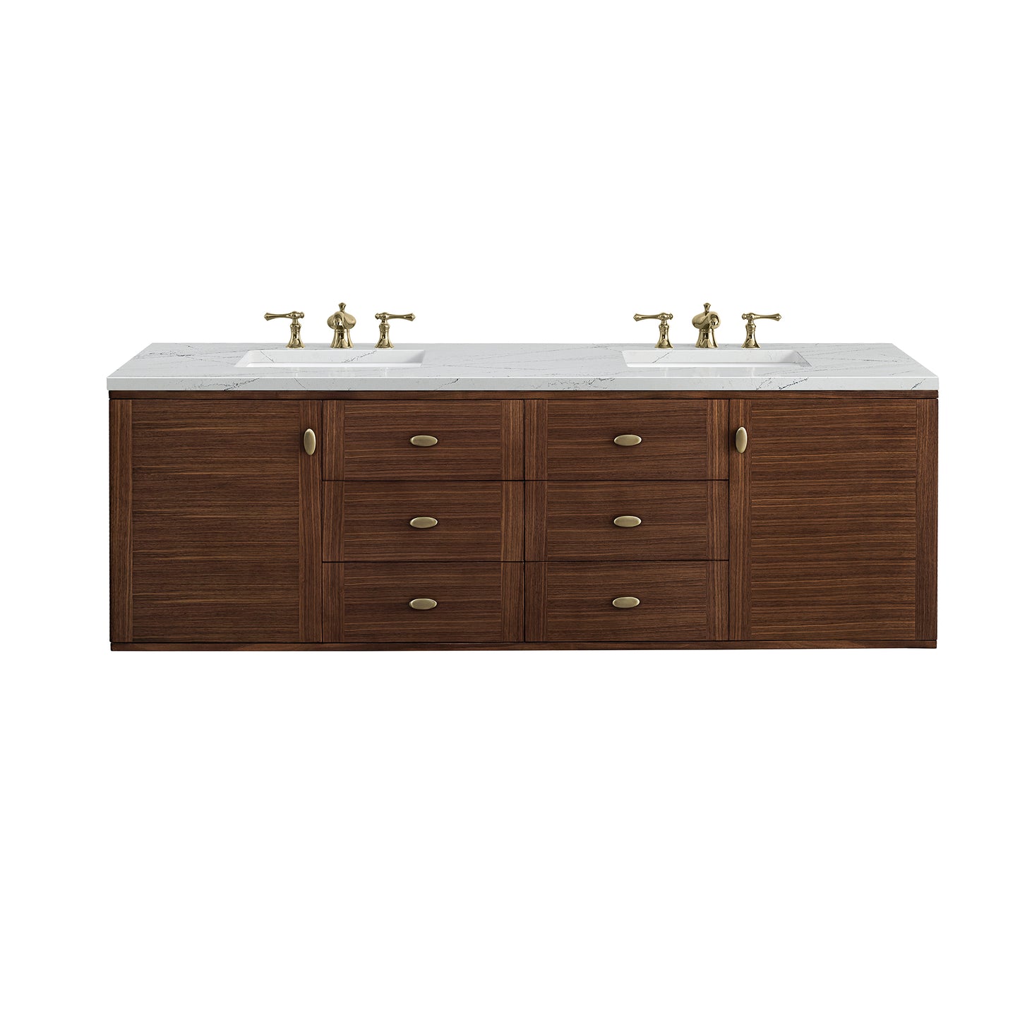 Amberly 72" Double Vanity, Mid-Century Walnut w/ 3 CM Ethereal Noctis Top