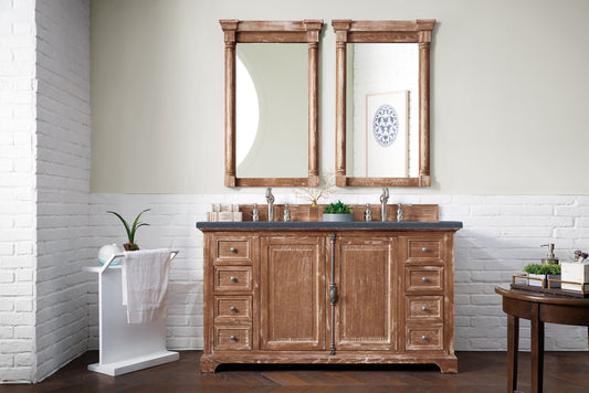 Providence 60" Double Vanity, Driftwood w/ 3 CM Charcoal Soapstone Quartz Top