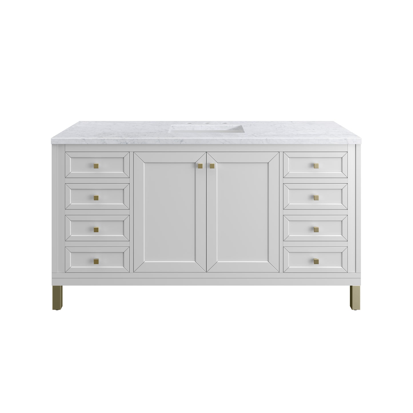 Chicago 60" Single Vanity, Glossy White w/ 3 CM Carrara Marble Top