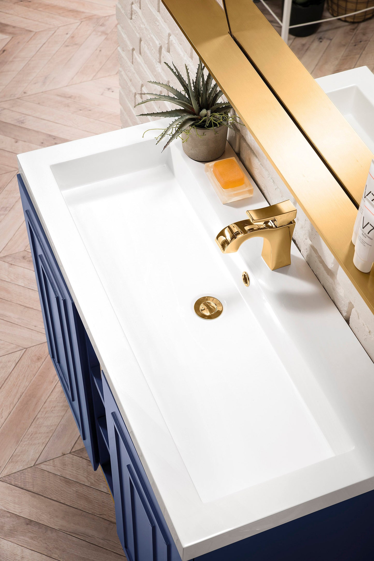 Alicante 39.5" Single Vanity, Azure Blue, Radiant Gold w/ White Glossy Composite Stone Top