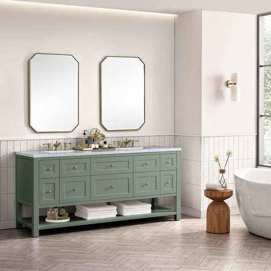 Breckenridge 72" Double Vanity, Smokey Celadon w/ 3 CM Carrara Marble Top