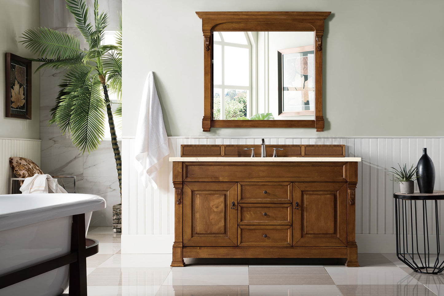 Brookfield 60" Single Vanity, Country Oak w/ 3 CM Eternal Marfil Quartz Top