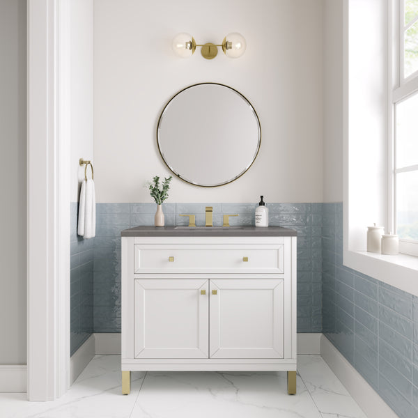 Chicago 36 Single Vanity, Glossy White w/ 3 CM Grey Expo Top