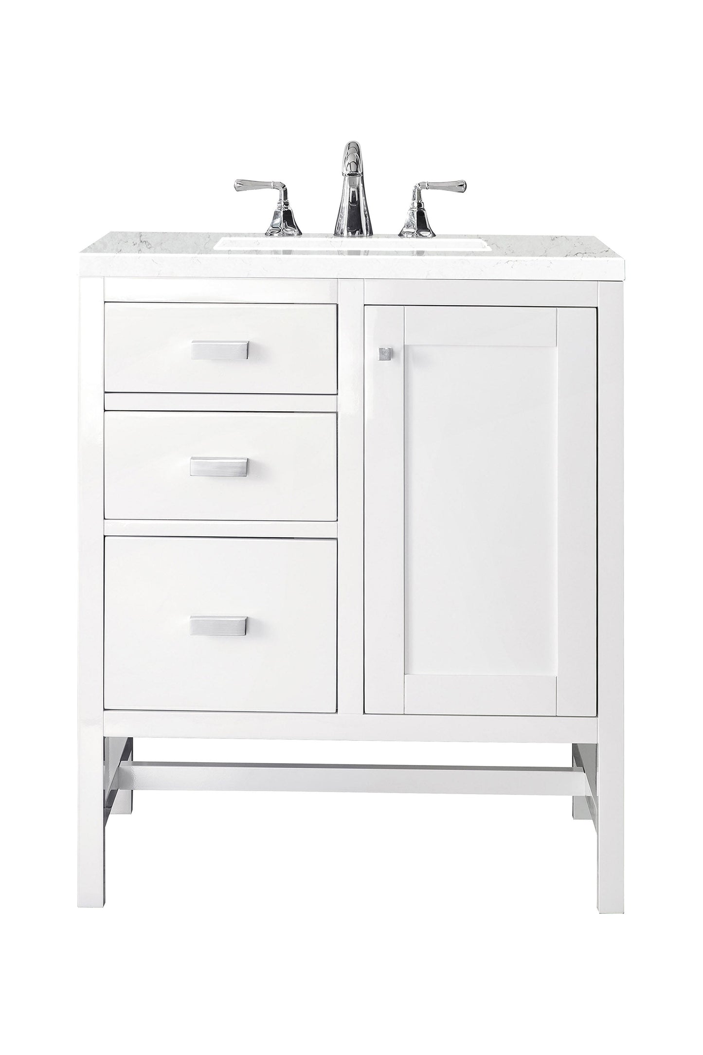 Addison 30" Single Vanity, Glossy White w/ 3 CM Eternal Jasmine Pearl Quartz Top