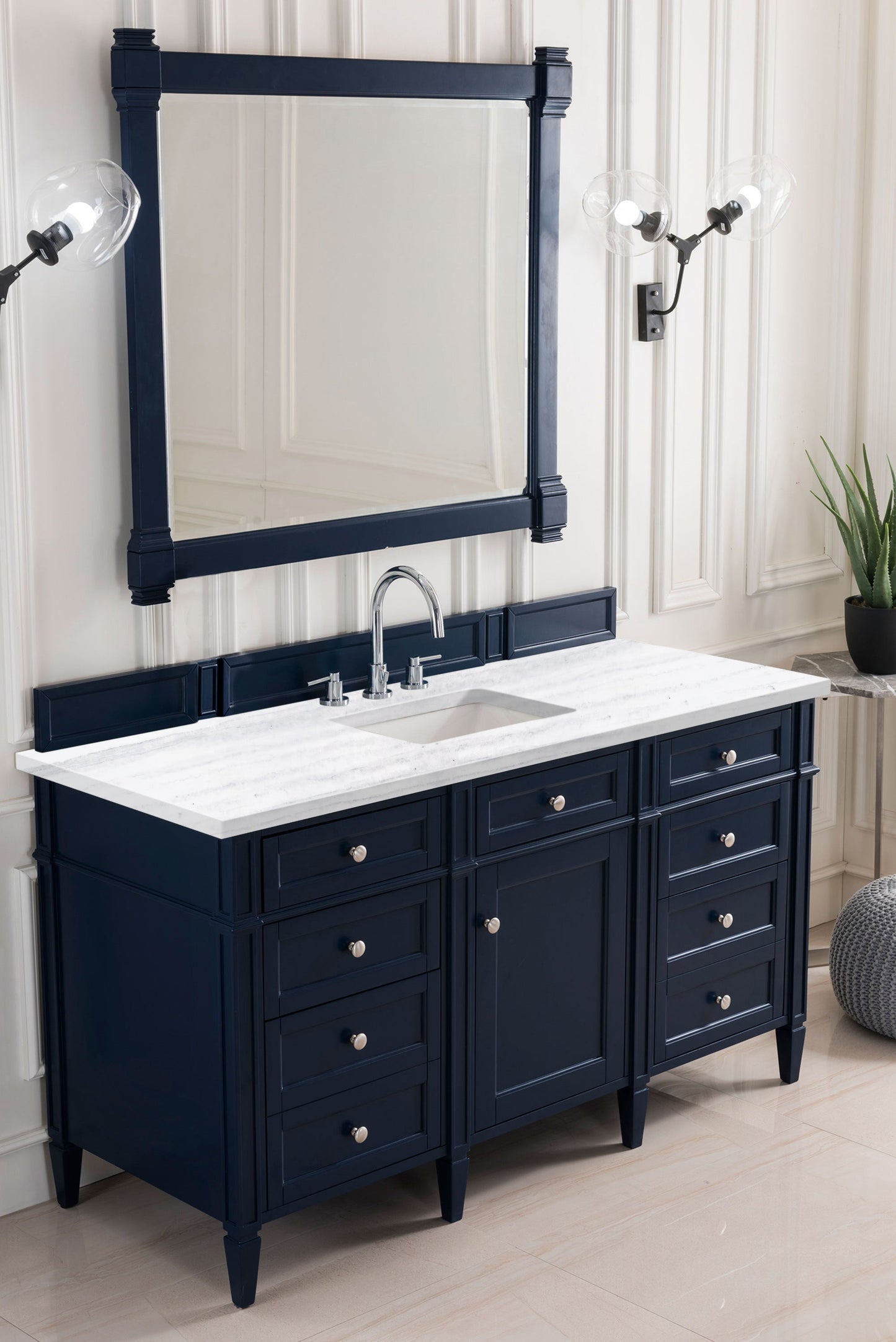 Brittany 60" Single Vanity, Victory Blue w/ 3 CM Arctic Fall Solid Surface Top