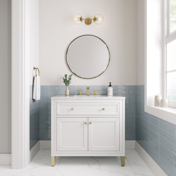 Chicago 36 Single Vanity, Glossy White w/ 3 CM Arctic Fall Top