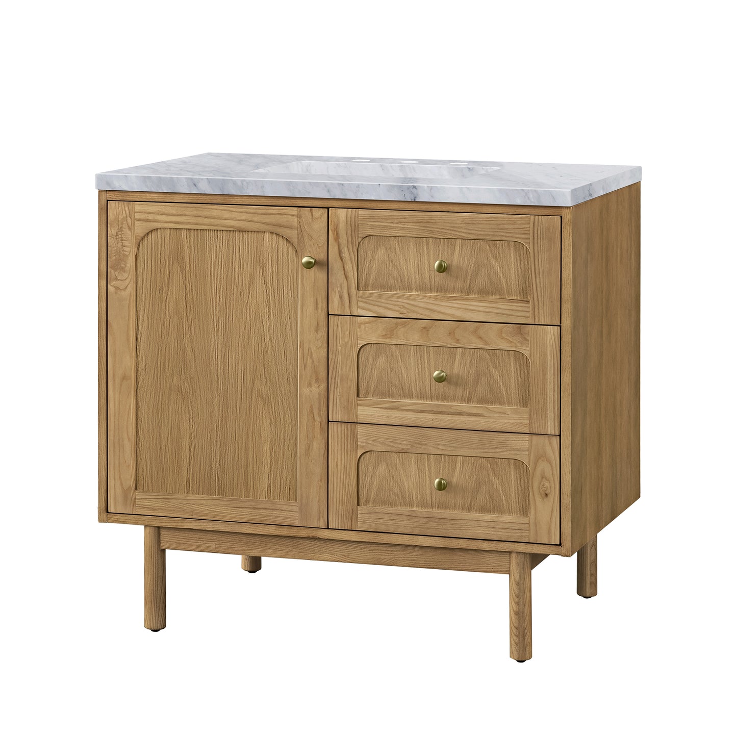 Laurent 36" Single Vanity, Light Natural Oak w/ 3 CM Carrara Marble Top