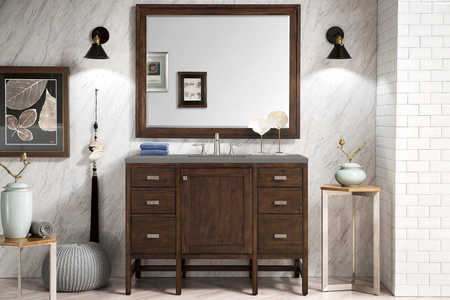 Addison 48" Single Vanity, Mid-Century Acacia w/ 3 CM Grey Expo Quartz Top