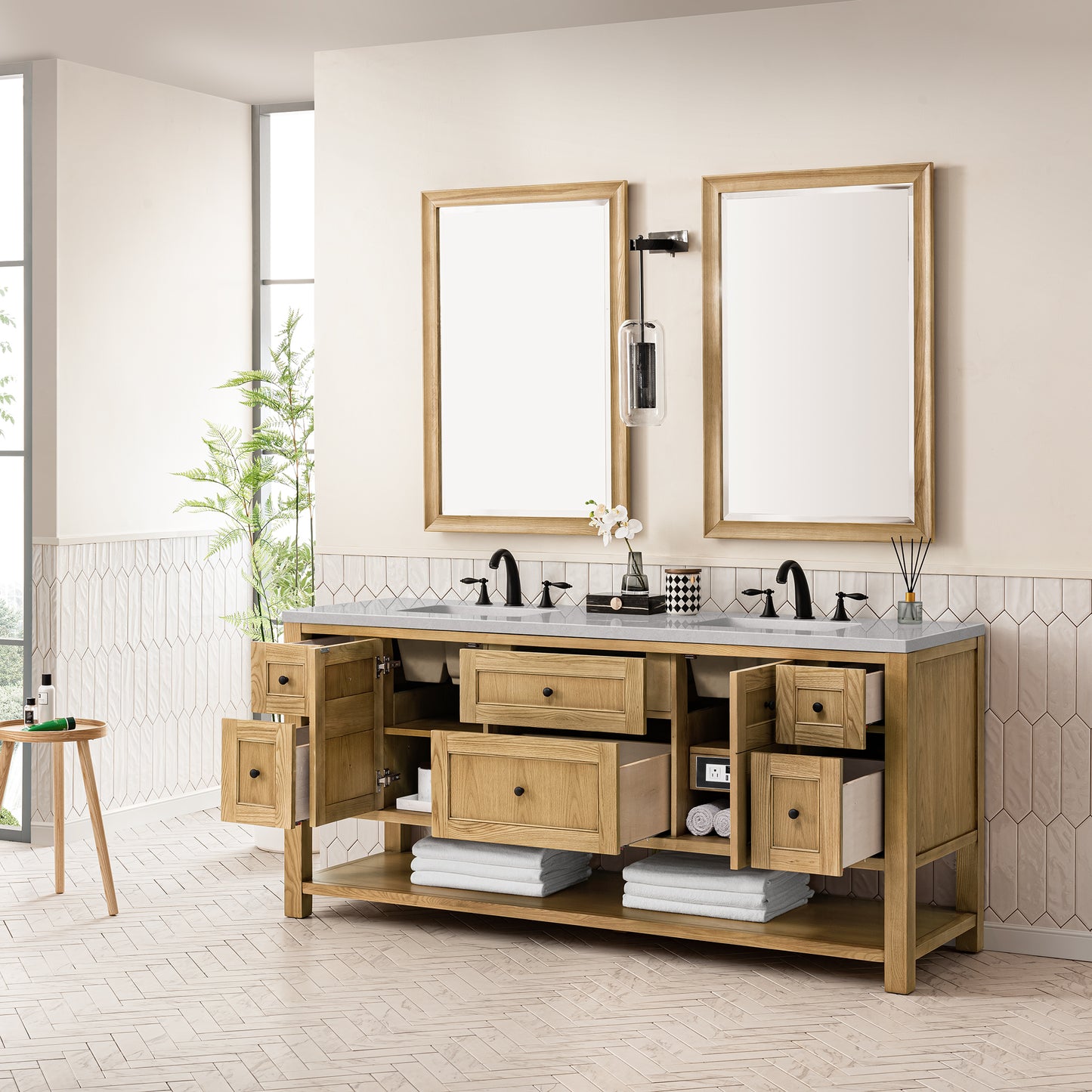 Breckenridge 72" Double Vanity, Light Natural Oak w/ 3 CM Eternal Serena Top