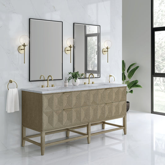 Emmeline 72" Double Vanity, Pebble Oak w/ 3 CM Carrara Marble Top