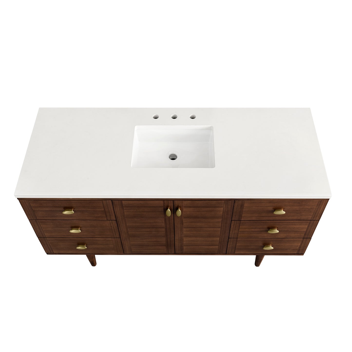 Amberly 60" Single Vanity, Mid-Century Walnut w/ 3 CM White Zeus Top