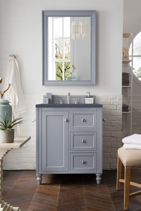 Copper Cove Encore 30" Single Vanity, Silver Gray w/ 3 CM Charcoal Soapstone Quartz Top