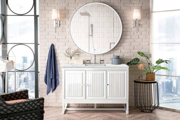 Athens 48 Single Vanity, Glossy White w/ 3 CM Ethereal Noctis Top