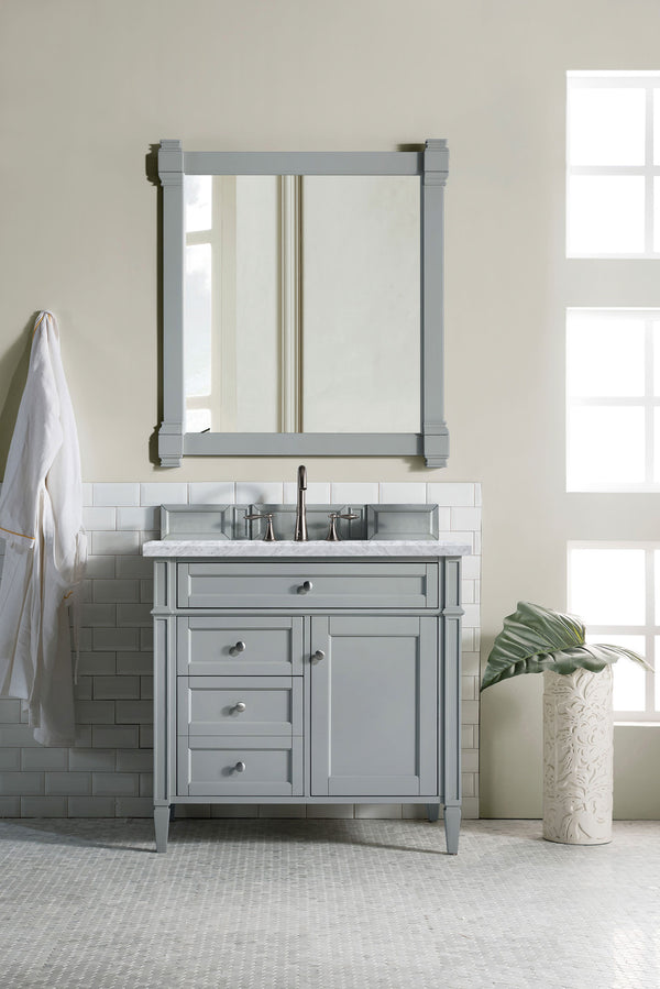 Brittany 36 Single Vanity, Urban Gray w/ 3 CM Carrara Marble Top