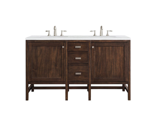 Addison 60" Double Vanity, Mid-Century Acacia w/ 3 CM Arctic Fall Solid Surface Top