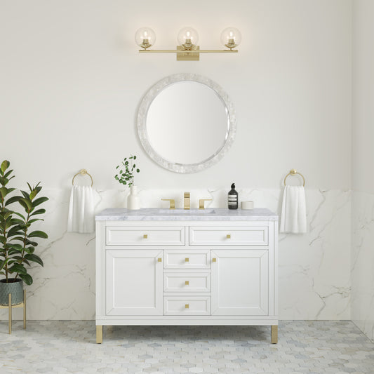 Chicago 48" Single Vanity, Glossy White w/ 3 CM Carrara Marble Top