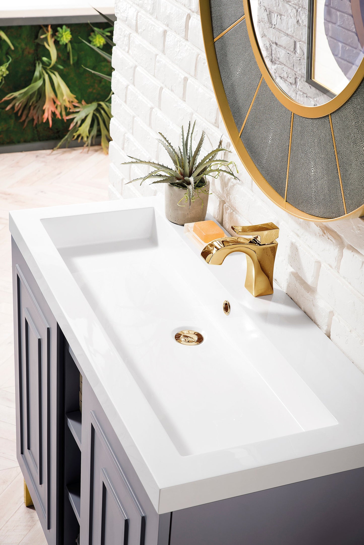 Alicante 39.5" Single Vanity, Gray Smoke, Radiant Gold w/ White Glossy Composite Stone Top