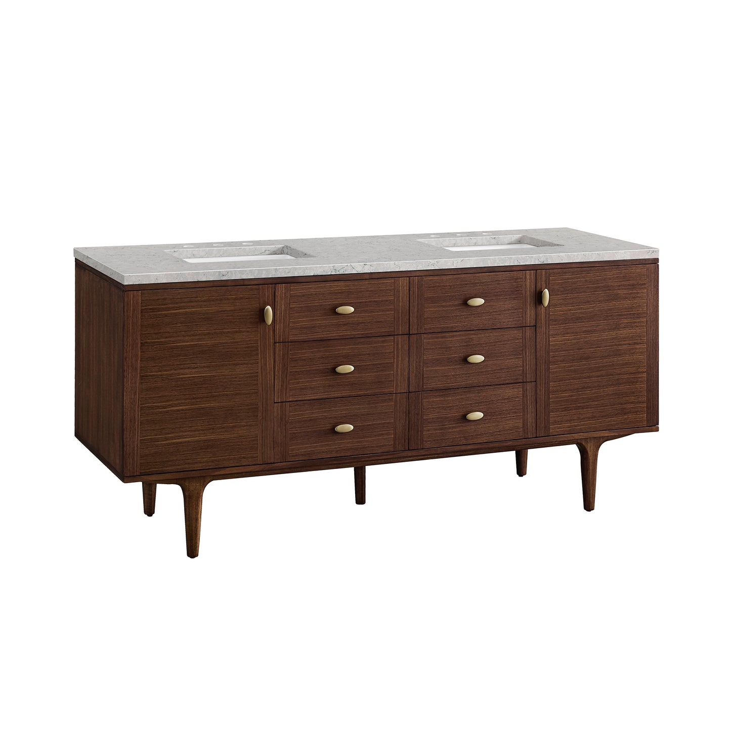 Amberly 72" Double Vanity, Mid-Century Walnut w/ 3 CM Eternal Jasmine Pearl Top