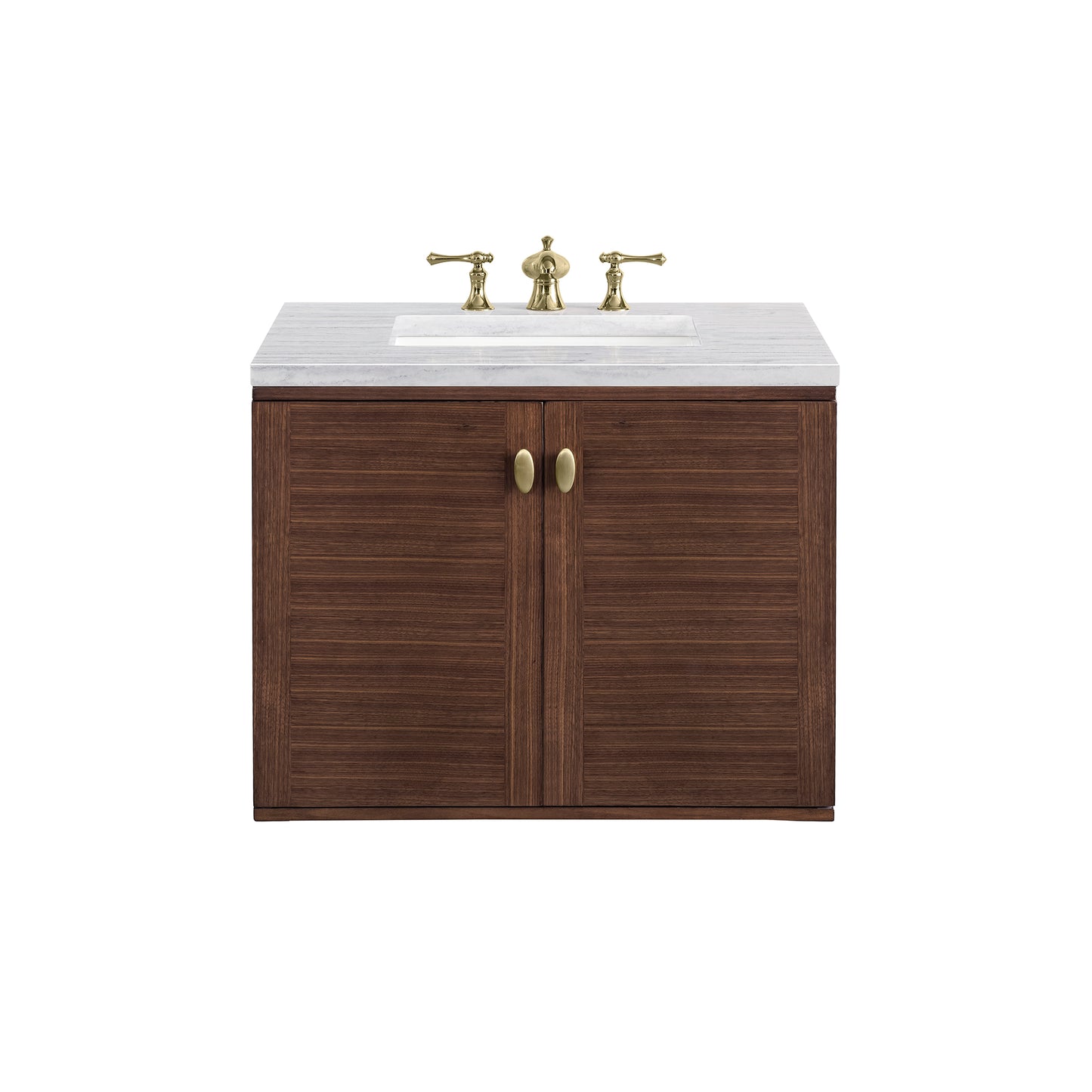 Amberly 30" Single Vanity, Mid-Century Walnut w/ 3 CM Arctic Fall Top