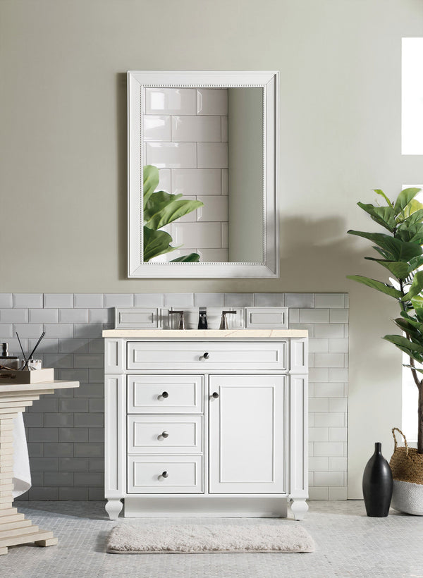 Bristol 36 Single Vanity, Bright White w/ 3 CM Eternal Marfil Quartz Top