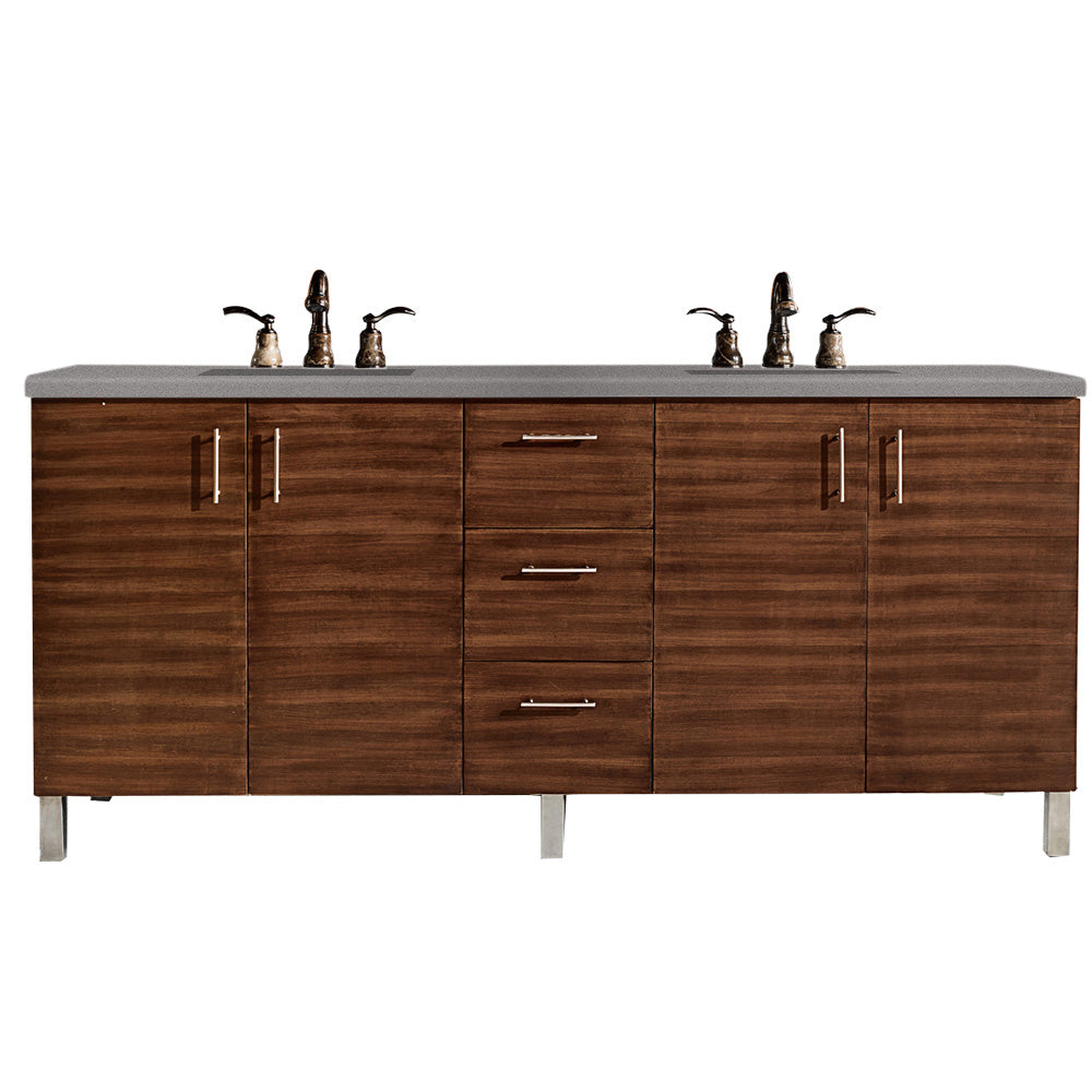 Metropolitan 72" Double Vanity, American Walnut w/ 3 CM Grey Expo Quartz Top