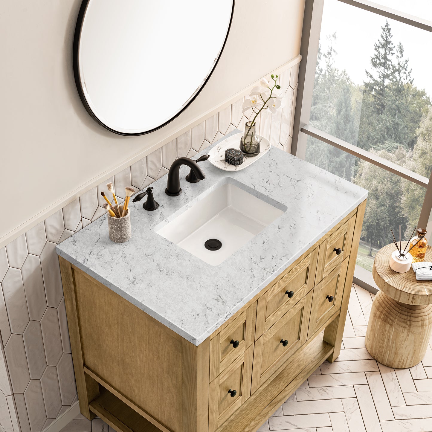 Breckenridge 36" Single Vanity, Light Natural Oak w/ 3 CM Eternal Jasmine Pearl Top