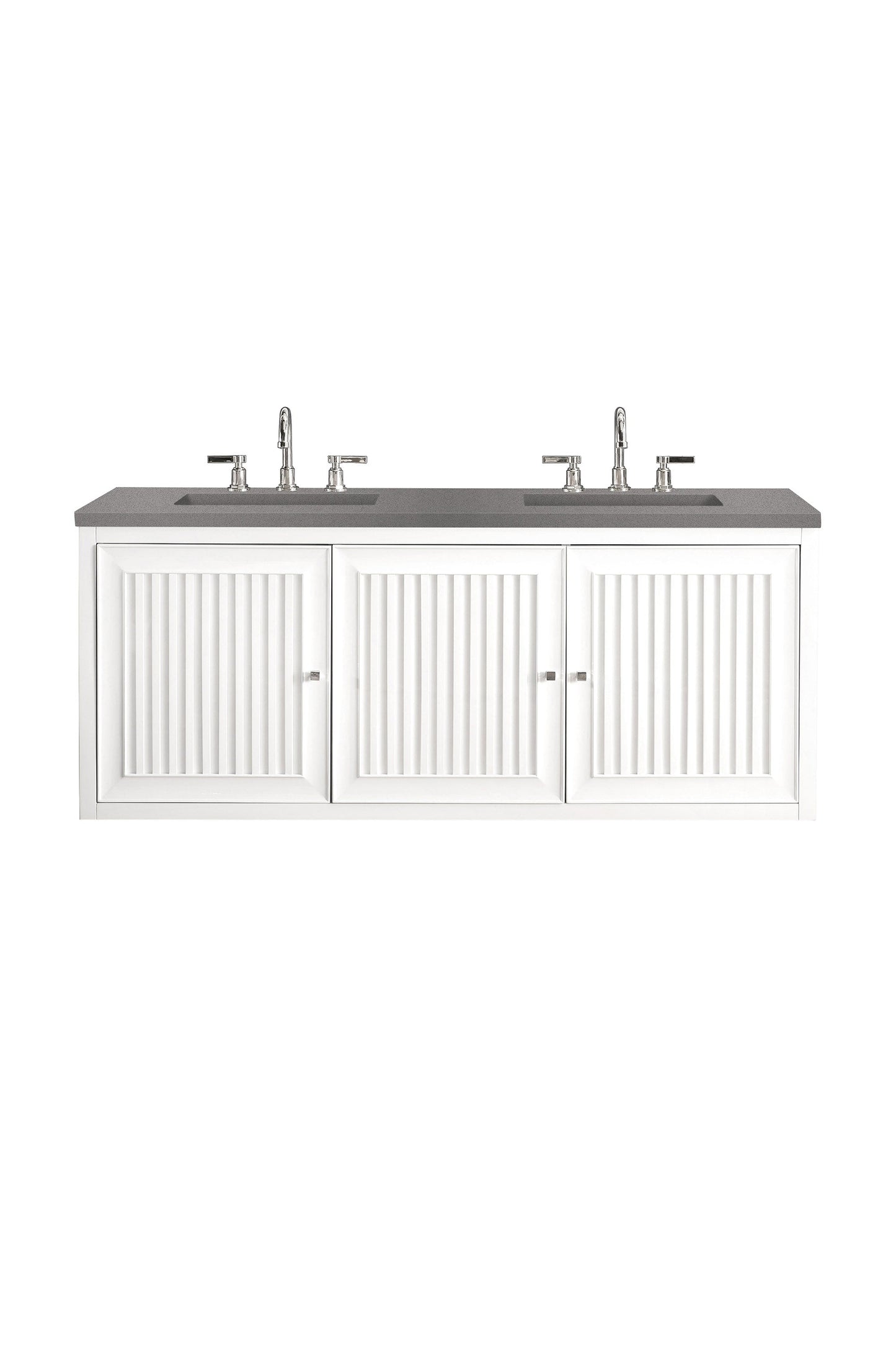 Athens 60" Double Vanity, Glossy White w/ 3 CM Grey Expo Quartz Top