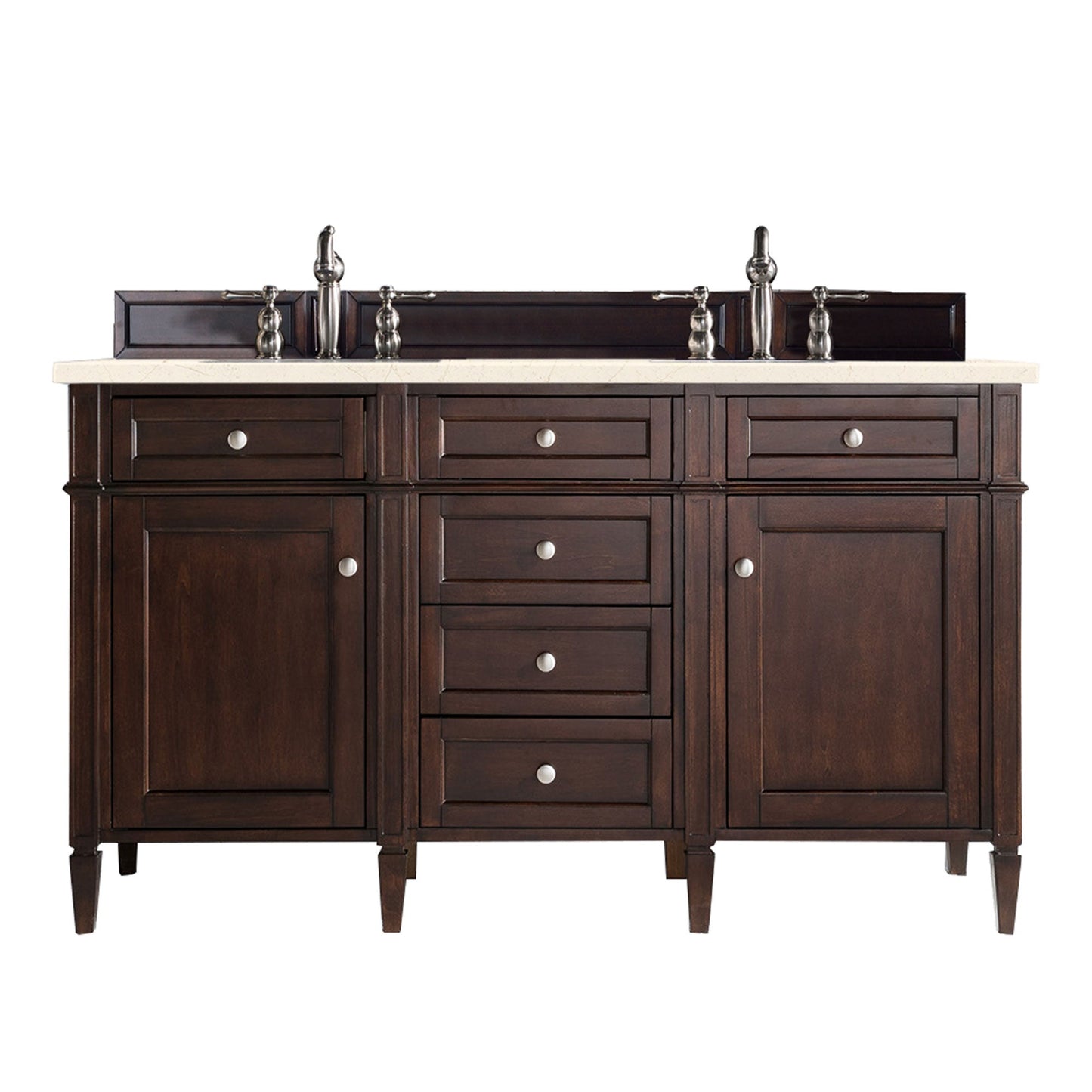 Brittany 60" Double Vanity, Burnished Mahogany w/ 3 CM Eternal Marfil Quartz Top