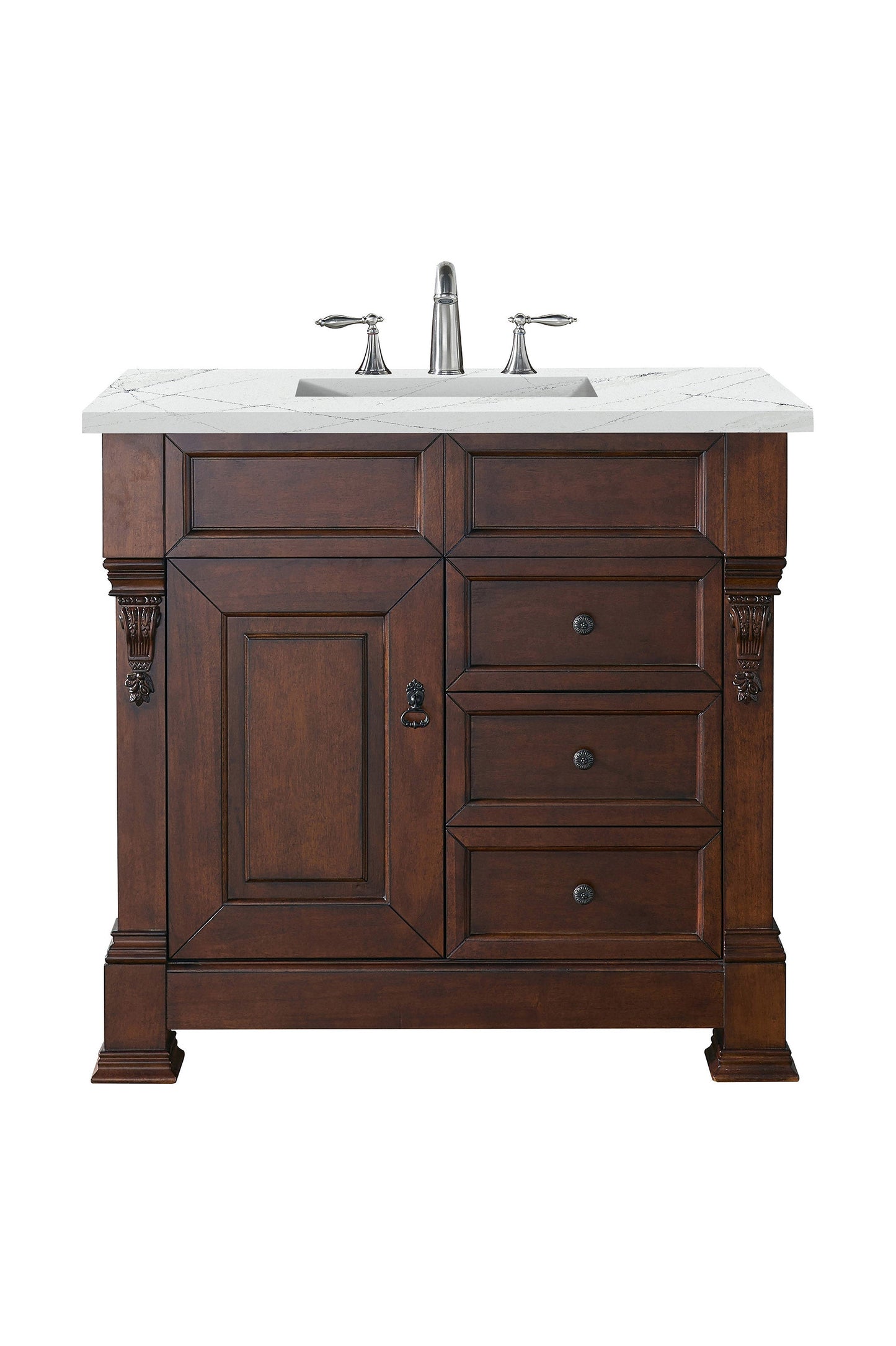 Brookfield 36" Single Vanity, Warm Cherry w/ 3 CM Ethereal Noctis Quartz Top