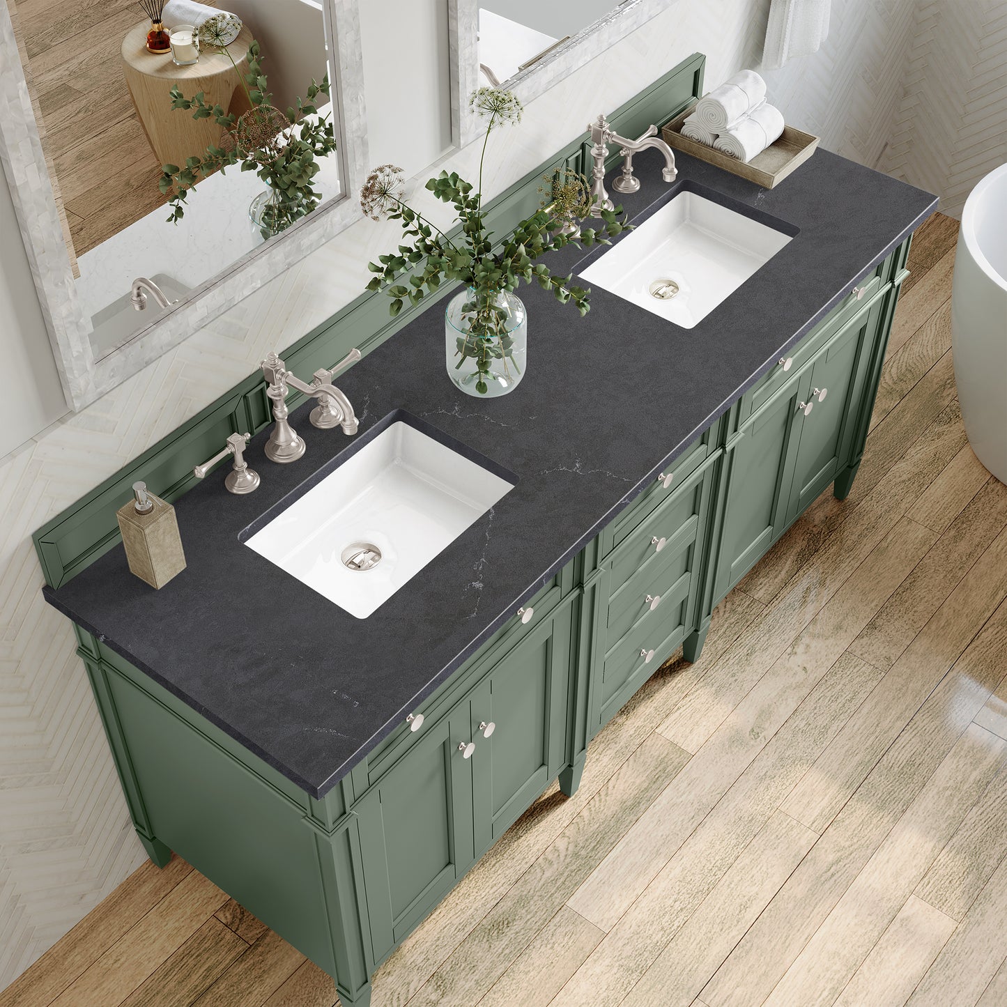 Brittany 72" Double Vanity, Smokey Celadon w/ 3 CM Charcoal Soapstone Top