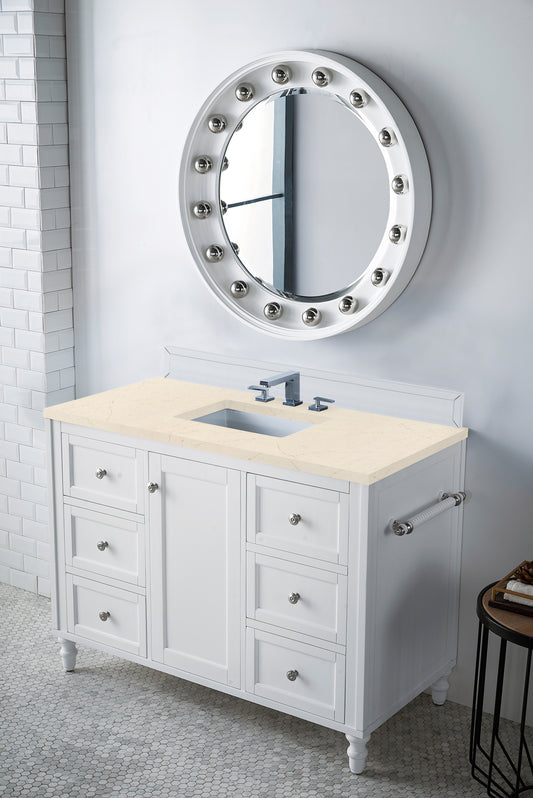 Copper Cove Encore 48" Single Vanity, Bright White w/ 3 CM Eternal Marfil Quartz Top