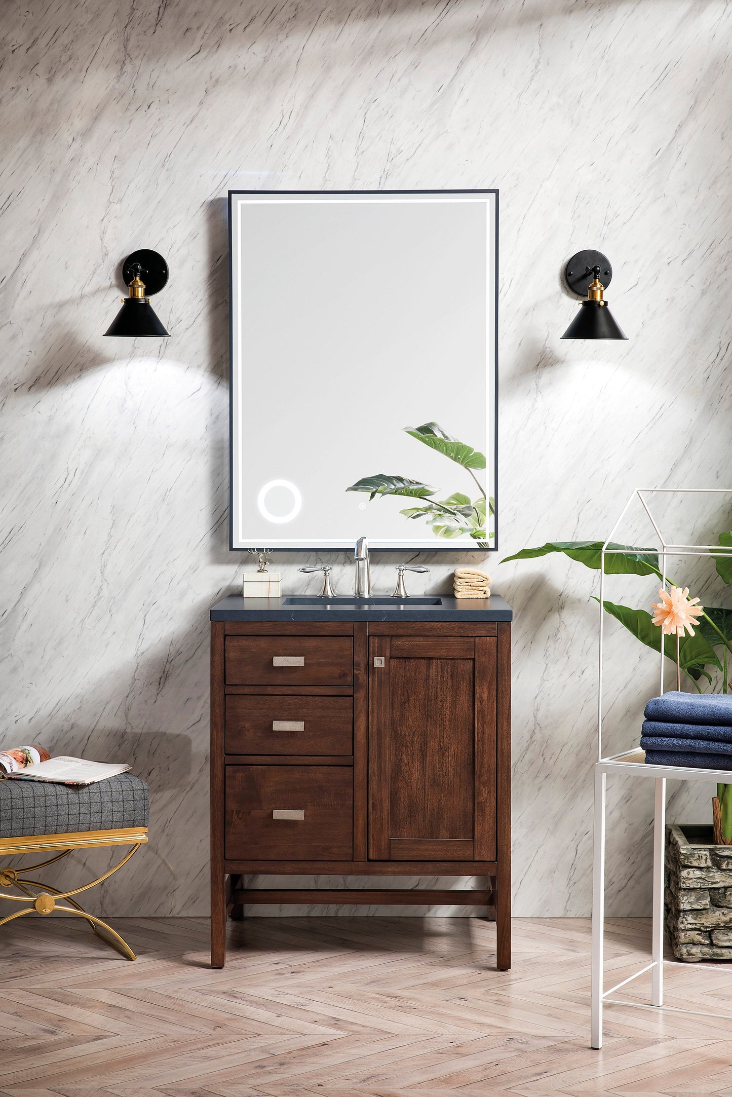 Addison 30" Single Vanity, Mid-Century Acacia w/ 3 CM Charcoal Soapstone Quartz Top