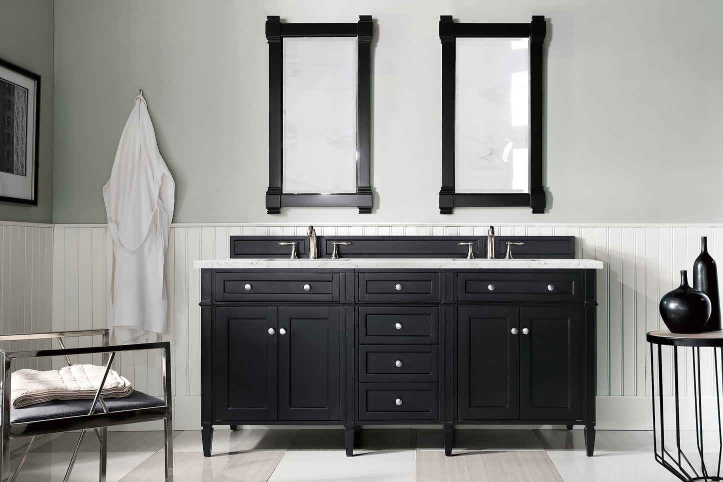 Brittany 72" Double Vanity, Black Onyx w/ 3 CM Eternal Jasmine Pearl Quartz Top