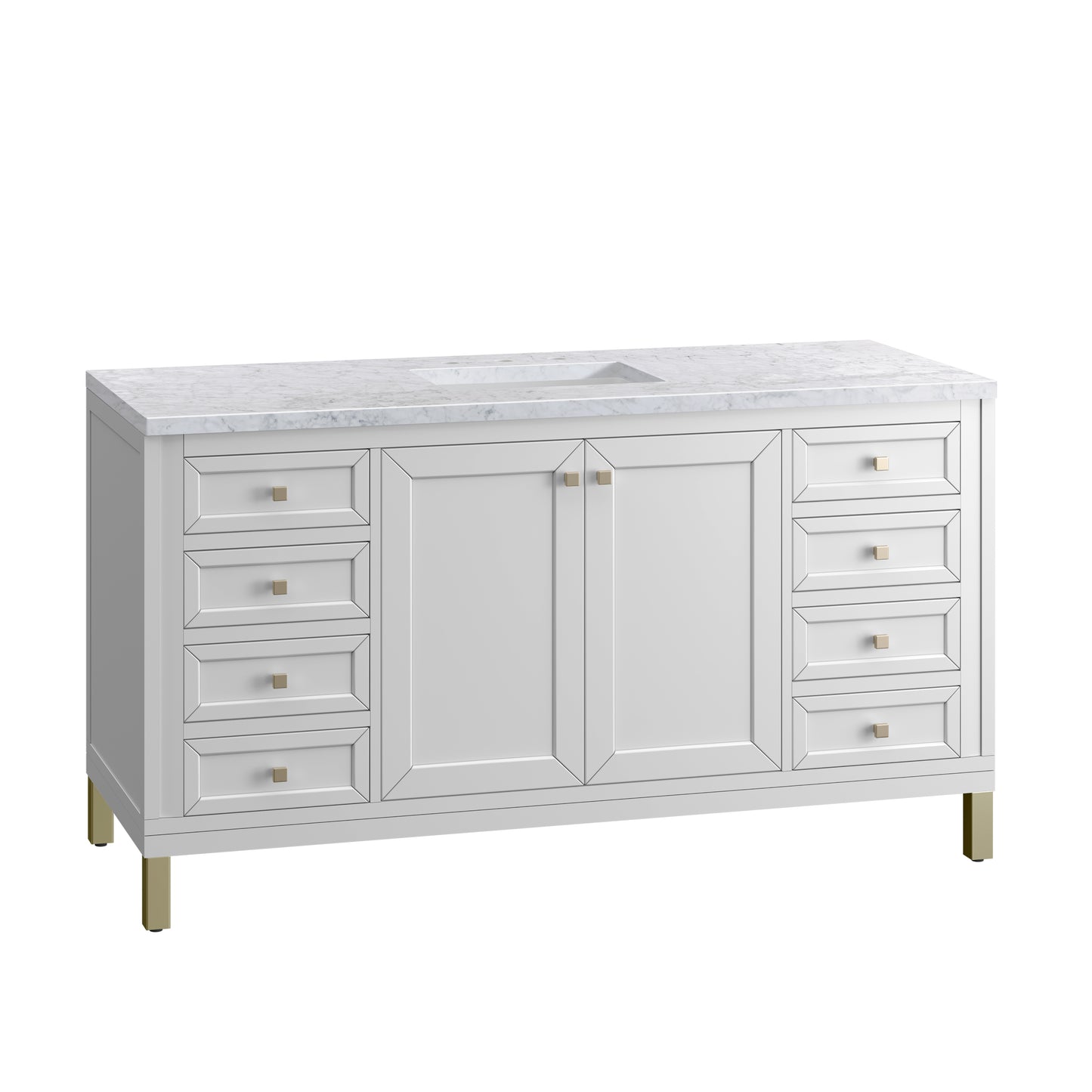 Chicago 60" Single Vanity, Glossy White w/ 3 CM Carrara Marble Top