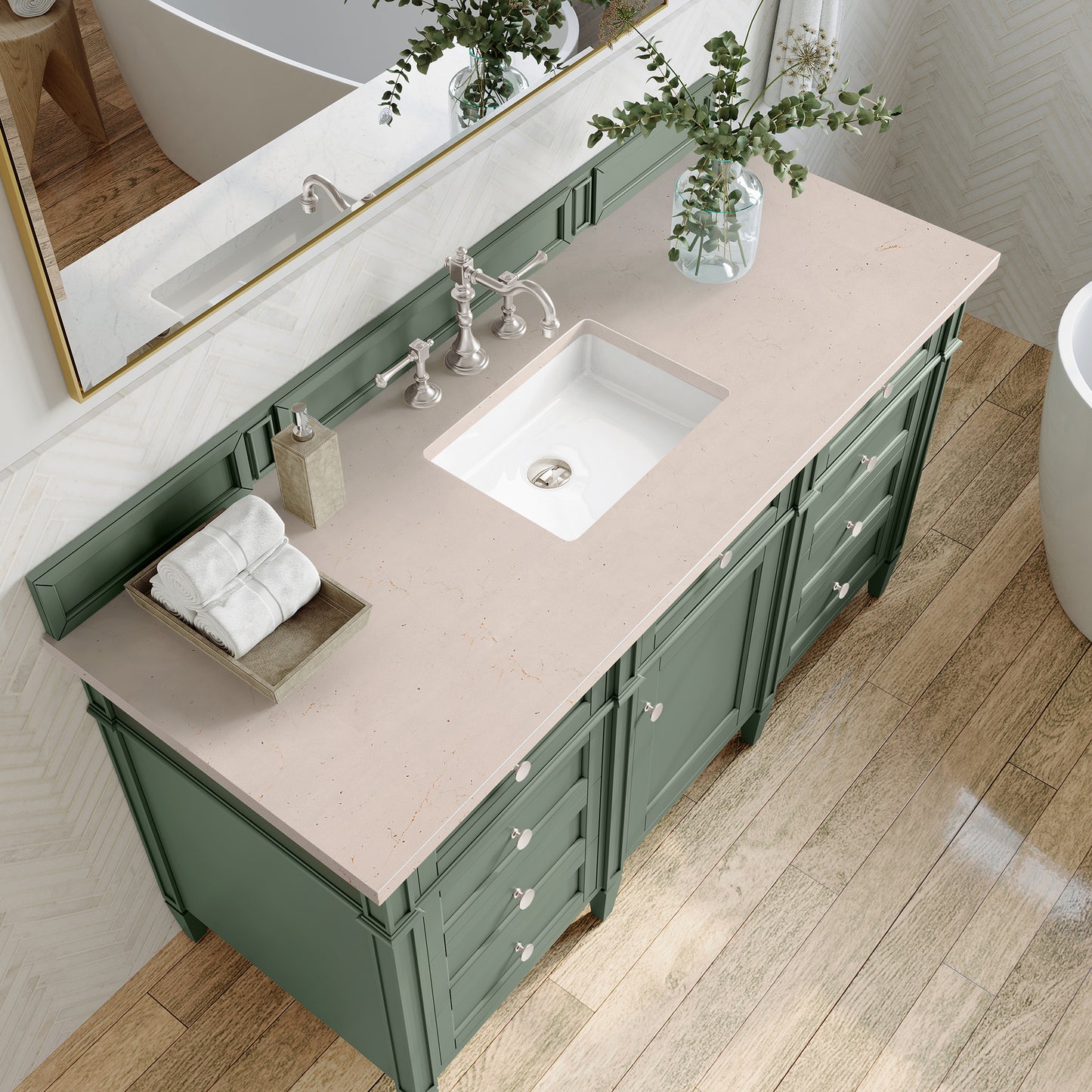 Brittany 60" Single Vanity, Smokey Celadon w/ 3 CM Eternal Marfil Top