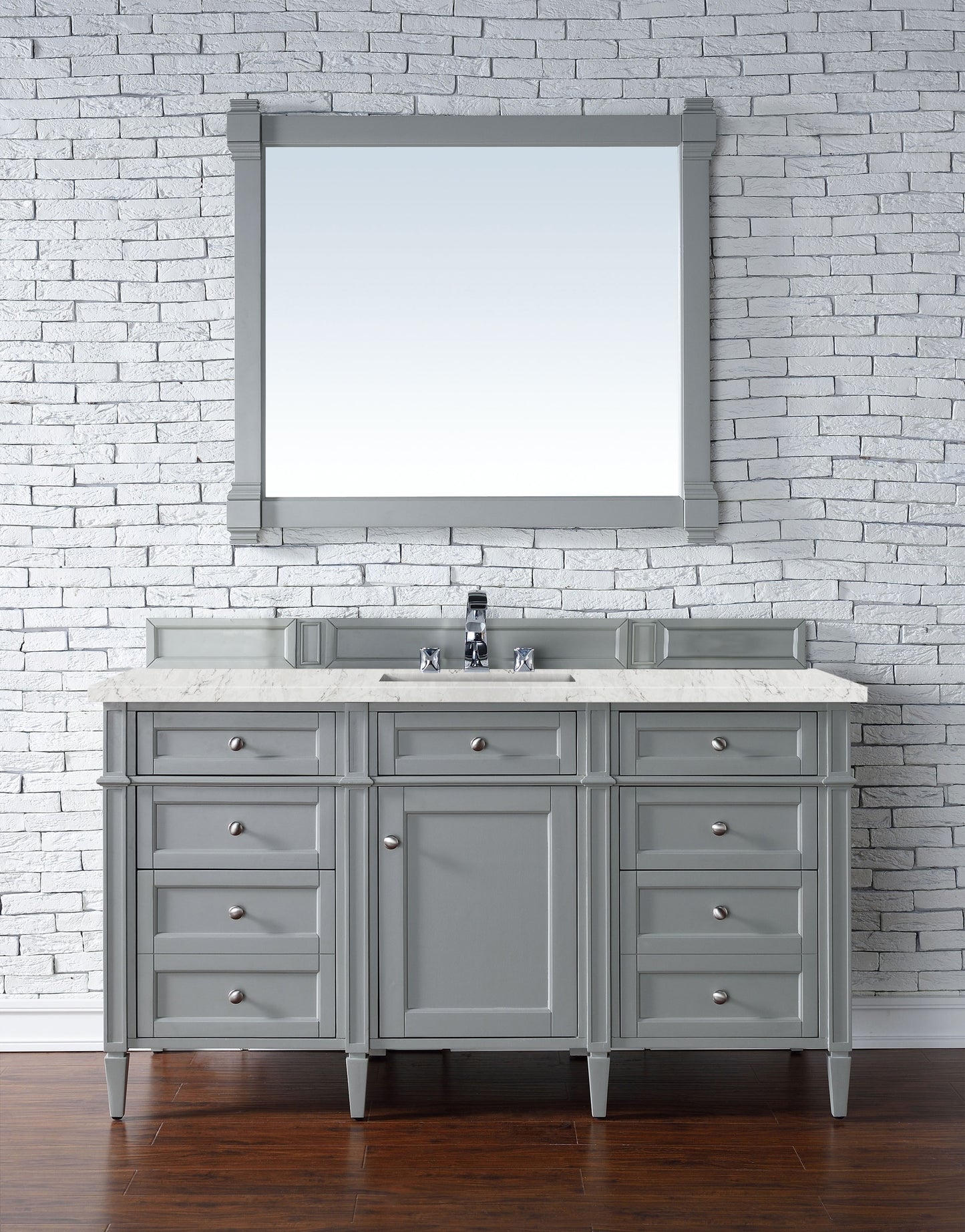 Brittany 60" Single Vanity, Urban Gray w/ 3 CM Eternal Jasmine Pearl Quartz Top