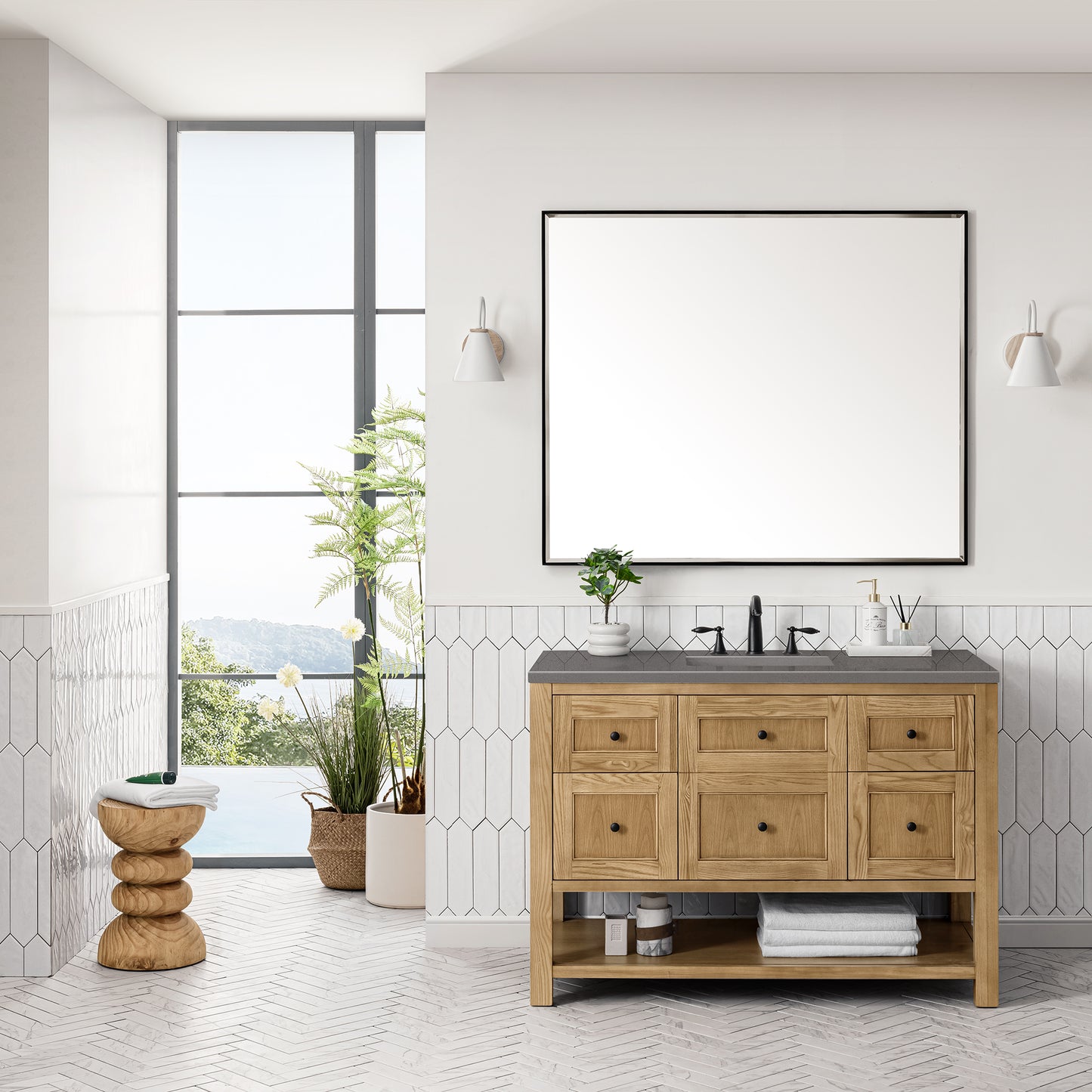 Breckenridge 48" Single Vanity, Light Natural Oak w/ 3 CM Grey Expo Top