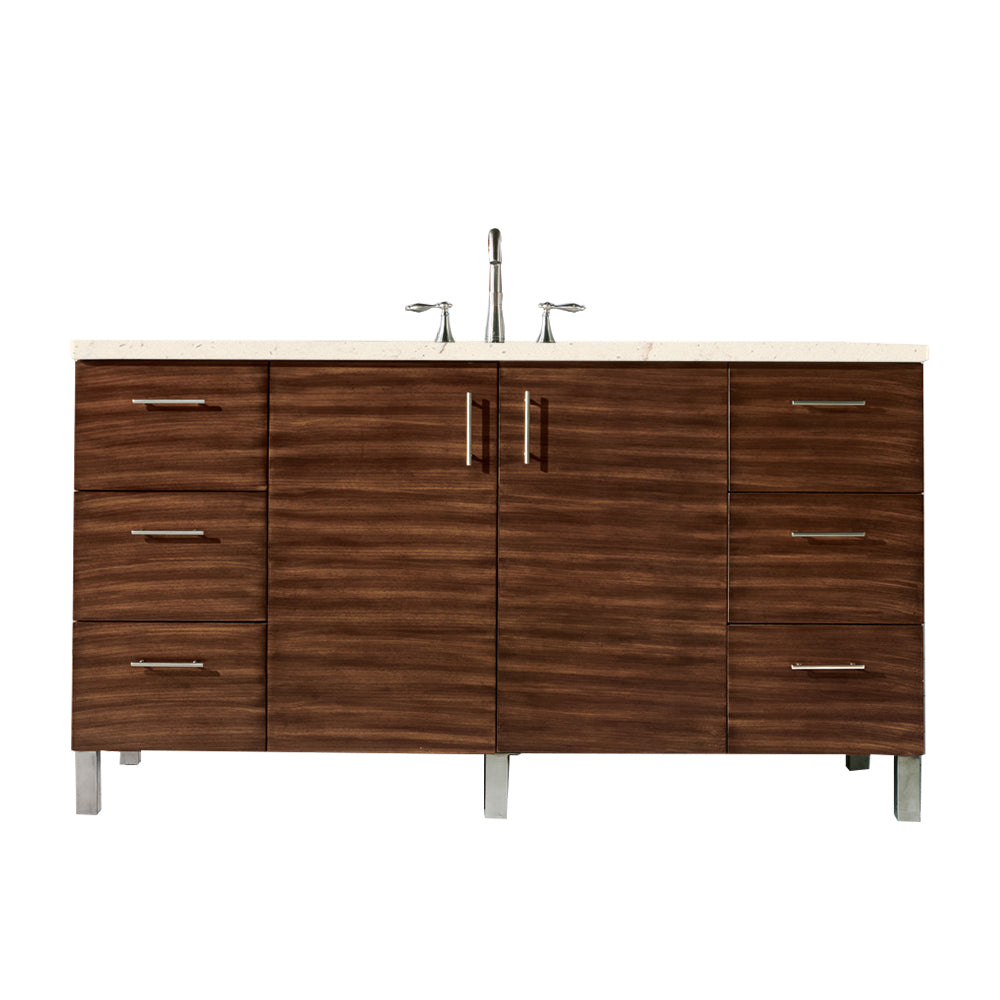 Metropolitan 60" Single Vanity, American Walnut w/ 3 CM Eternal Marfil Quartz Top