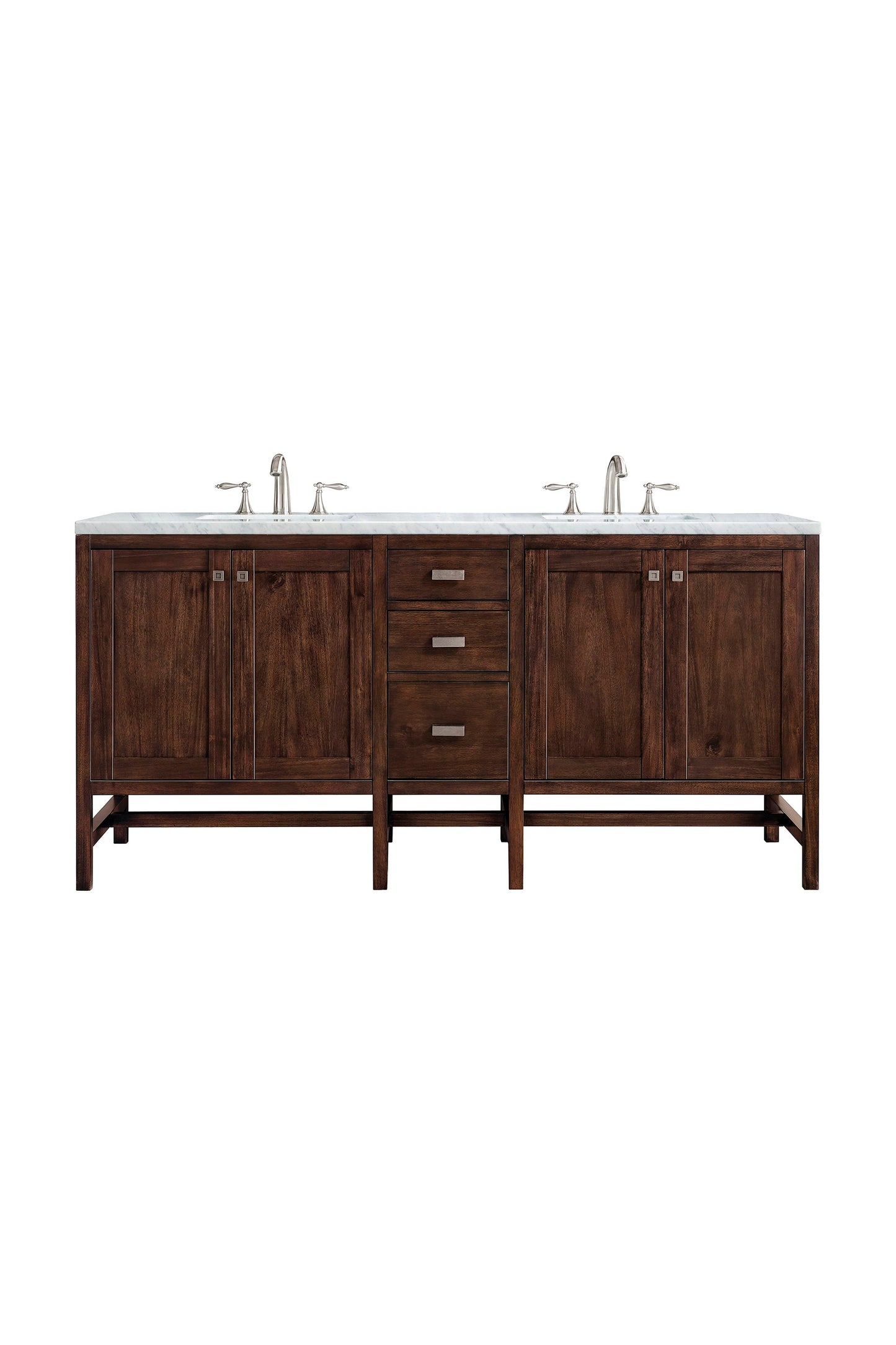 Addison 72" Double Vanity, Mid-Century Acacia w/ 3 CM Carrara White Top