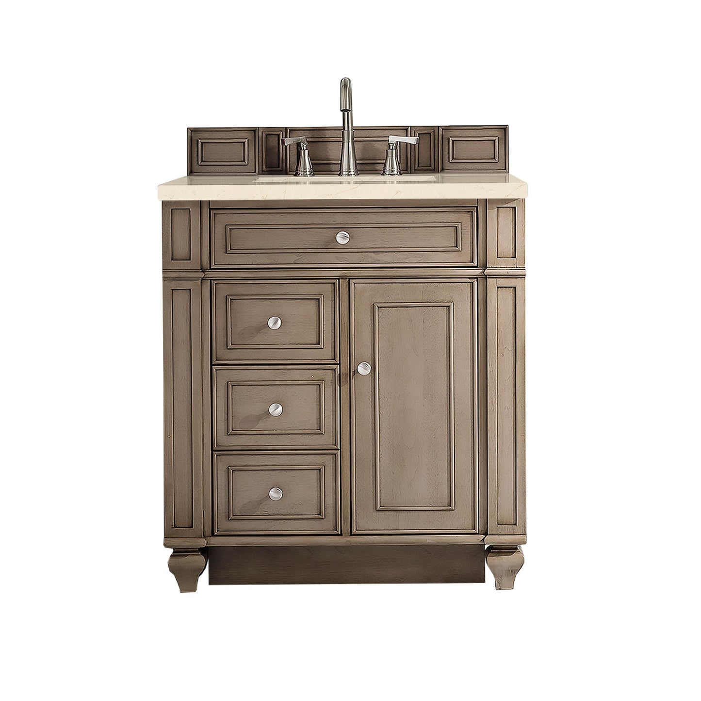 Bristol 30" Single Vanity, Whitewashed Walnut w/ 3 CM Eternal Marfil Quartz Top