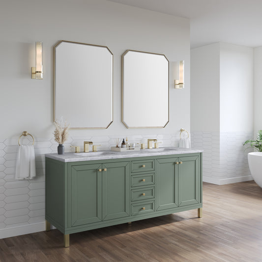 Chicago 72" Double Vanity, Smokey Celadon w/ 3 CM Carrara Marble Top