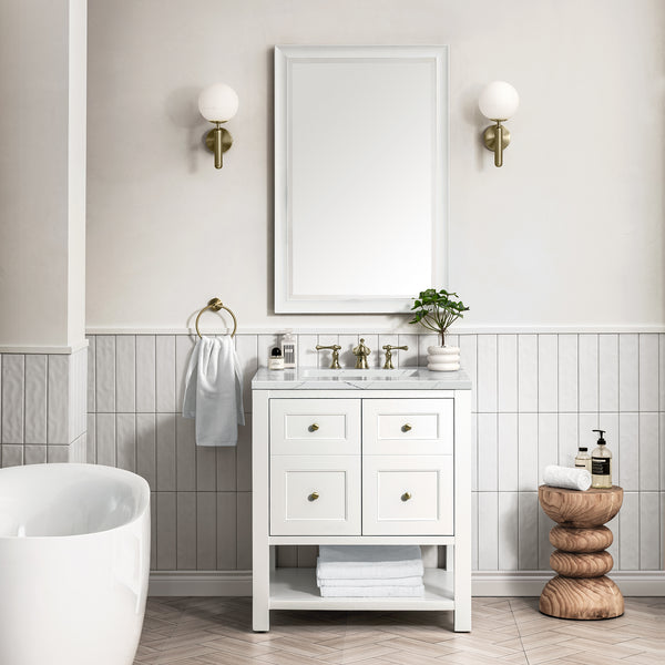 Breckenridge 30 Single Vanity, Bright White w/ 3 CM Ethereal Noctis Top