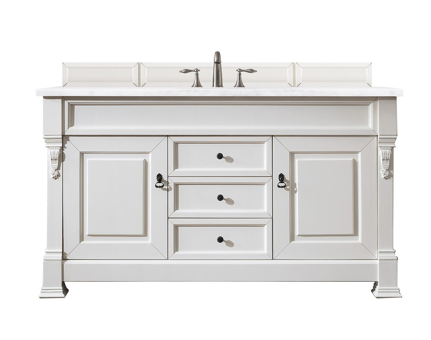 Brookfield 60" Single Vanity, Bright White w/ 3 CM Arctic Fall Solid Surface Top