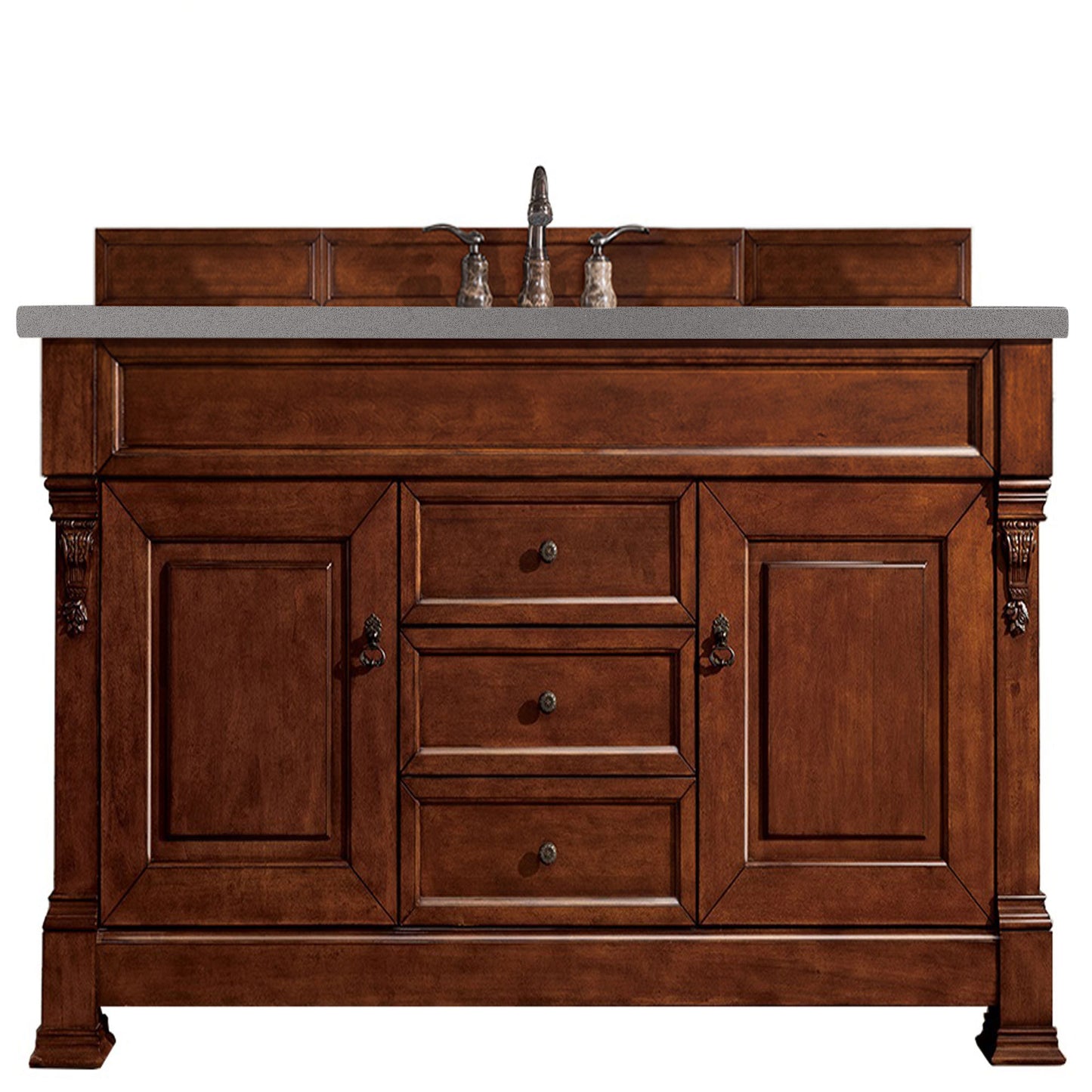 Brookfield 60" Single Vanity, Warm Cherry w/ 3 CM Grey Expo Quartz Top